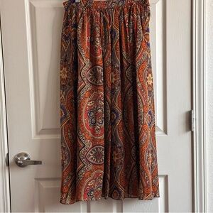 Talbots Orange Paisley Boho 100% Silk Midi Skirt Women’s Size 8